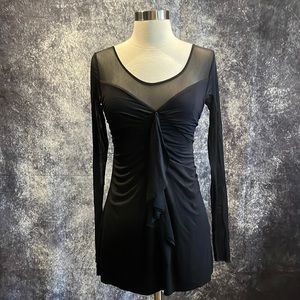 Vivienne Tam black long sheer sleeve mesh ruched drape tunic top